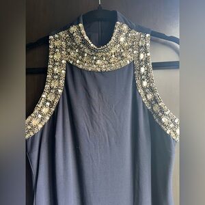 SLNY - Navy Blue Embellished Cocktail Dress - Size M